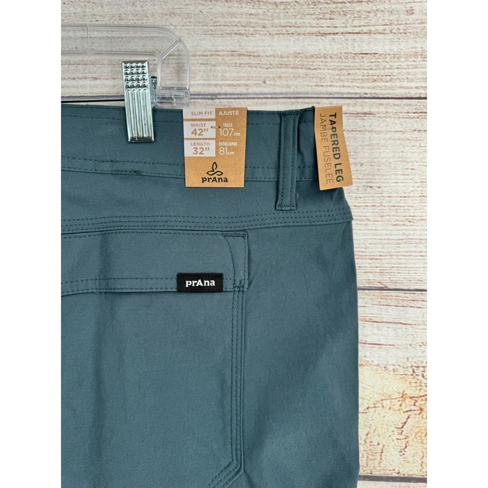 Prana Stretch Zion Slim Pant II Mens 42x32 Grey Blue Hiking Tapered Leg NEW